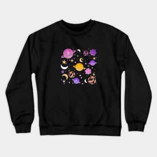 Space Pattern, solar system, cute, planets, stars, moon, galaxy, Pastel Crewneck Sweatshirt